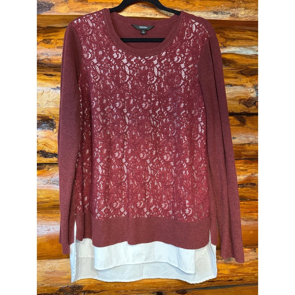 Simply Vera Wang Burgundy Lined Sweater Size L‎